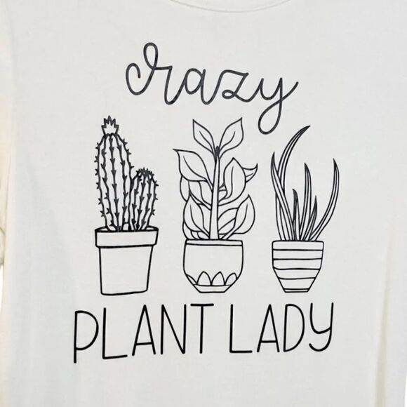 a new day Crazy Plant Lady Short Sleeve Shirt White & Black Small - Picture 3 of 4